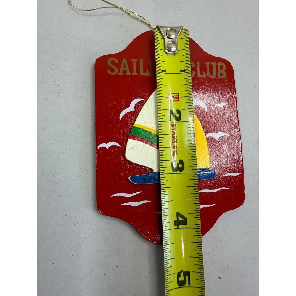 Vintage 1990 Sailing Club San Diego Wood Ornament, Sailboat Christmas Decor